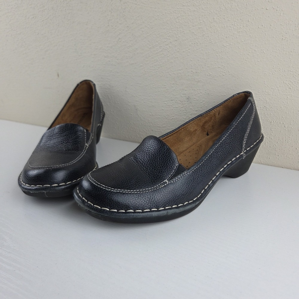 Naturalizer Shane Leather Upper Slip On Low Block Heel Black Loafer Women's 7 M